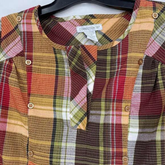 Connection 18 Roll Tab Sleeve Button Plaid Pleated Front Top Shirt Women Size S - Picture 4 of 9